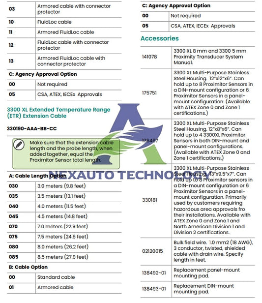 3300 XL ETR Extension Cable 330190-AAA-BB-CC : A Comprehensive Guide